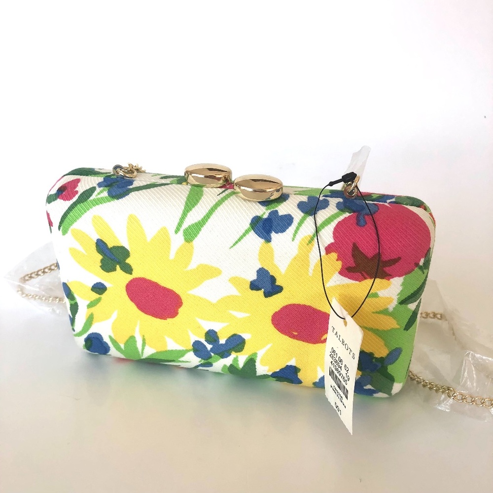 TALBOTS Floral Pill Box Bag/Clutch w/Chain Strap NWT